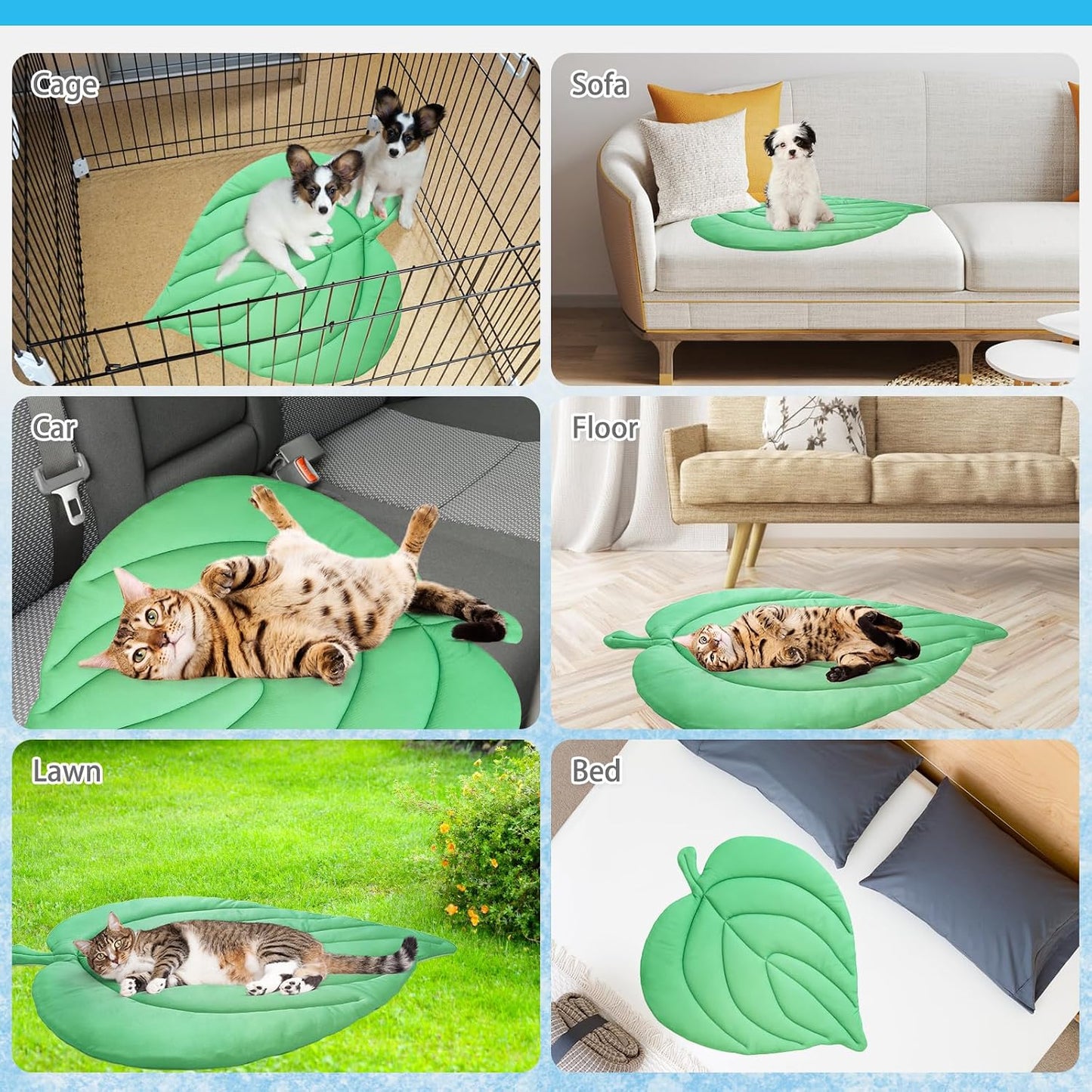 KOOLTAIL leaf shaped cat cooling pad inside a pet crate