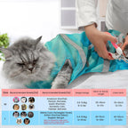 Adjustable cat shower net bag preventing scratches during veterinary exams