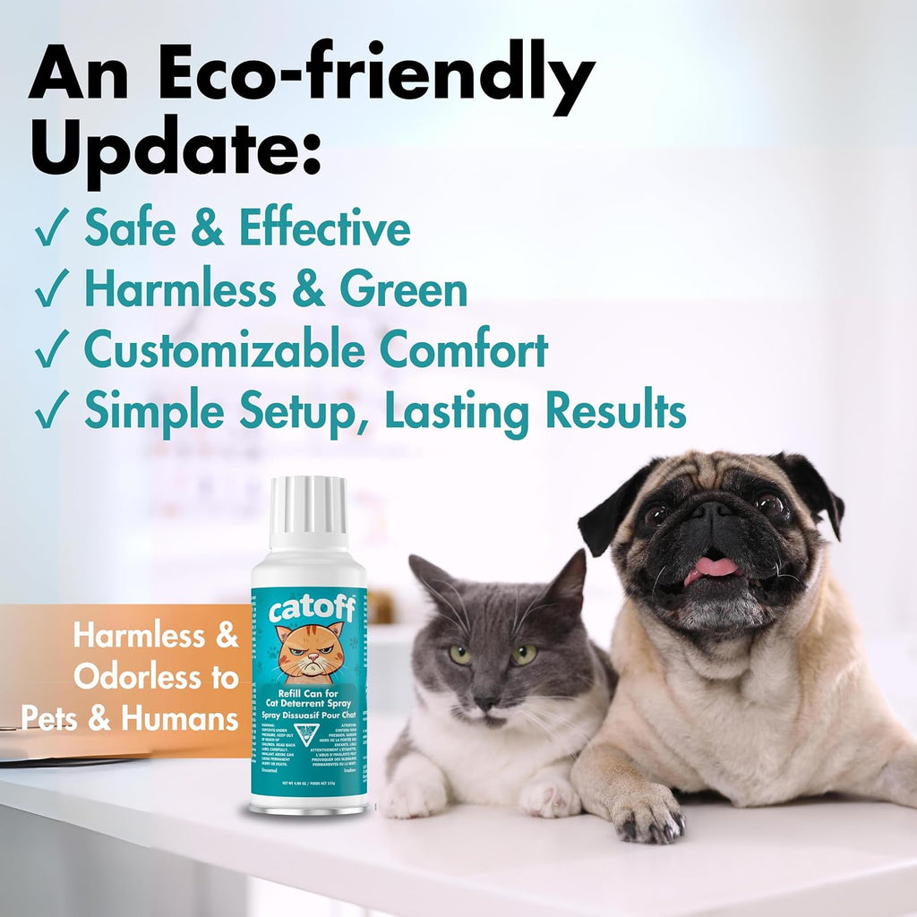 CatOFF pet boundary spray cans demonstrating compatibility with older automated indoor training heads.
