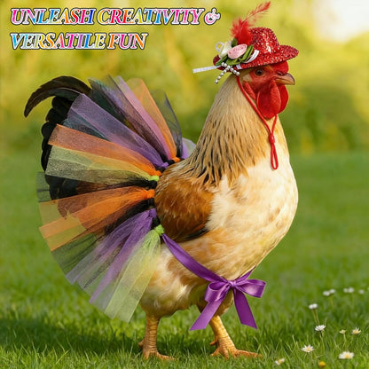 Close up view of the durable handmade poultry dress outfit with elastic bands