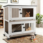 2 Story Rabbit Hutch Indoor & Outdoor, Wooden Rabbit Cage with 2 Leak-Proof Pull-Out Trays, 4 Wheels, Ramp, Chew-Anti Metal Strip for Rabbit, Guinea Pig, Hamster (36" L x 17.8" W x 36.7" H) - Image 1