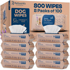 Refreshify hypoallergenic dog and cat wipes showing aloe and vitamin E benefits.