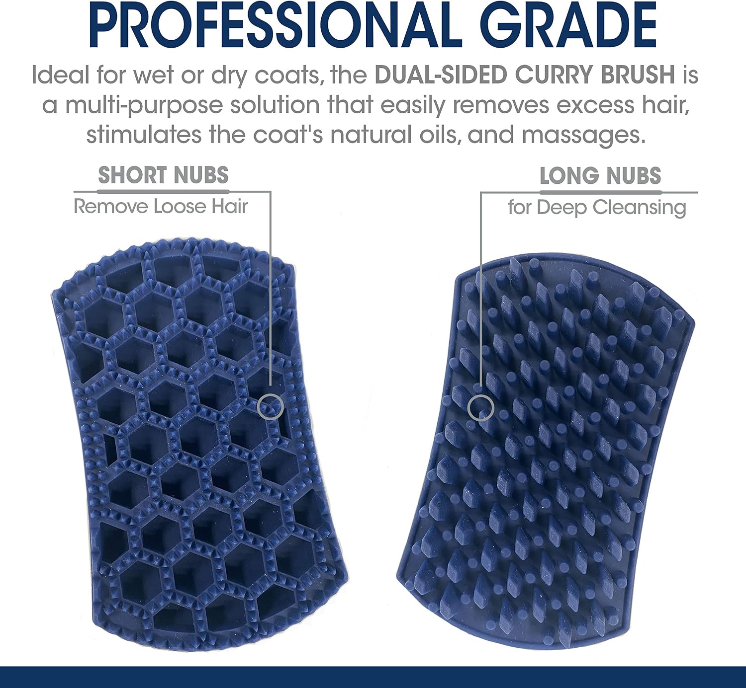 Four Paws dog grooming brush showing the long silicone nubs side for deep skin cleansing