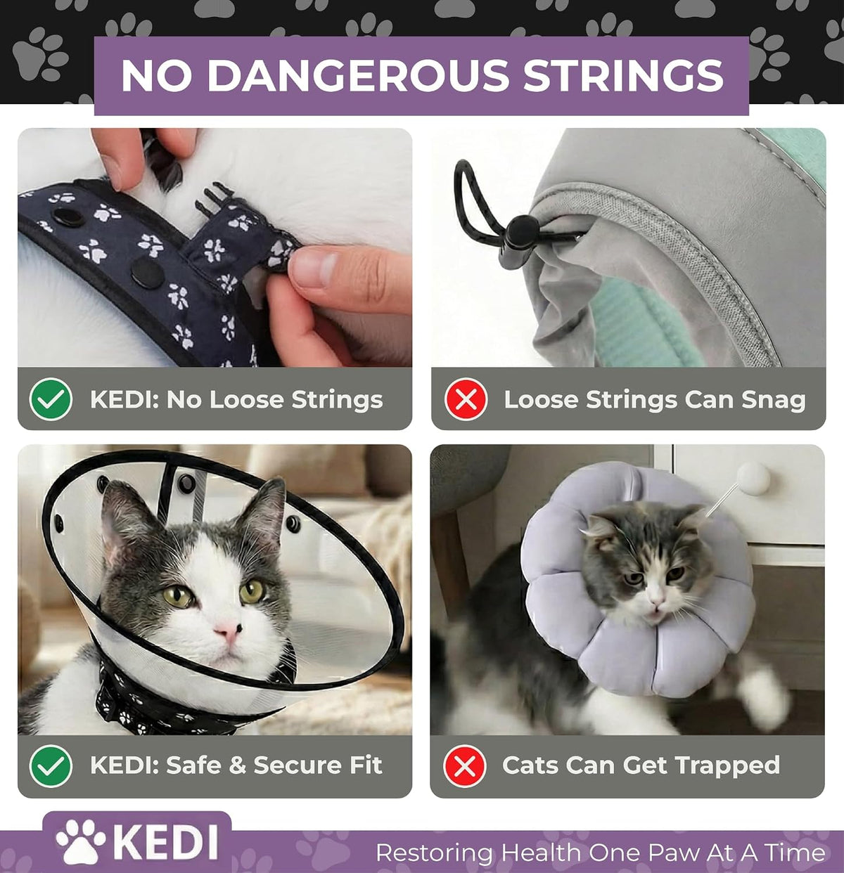 Black medium Elizabethan E-collar for cats showing adjustable snap buttons