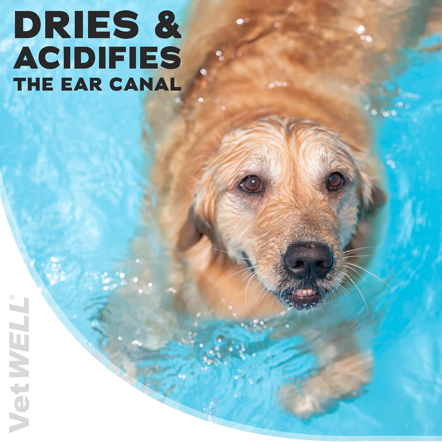 Detailed label of VetWELL ear rinse for dogs and cats