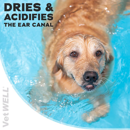 Detailed label of VetWELL ear rinse for dogs and cats