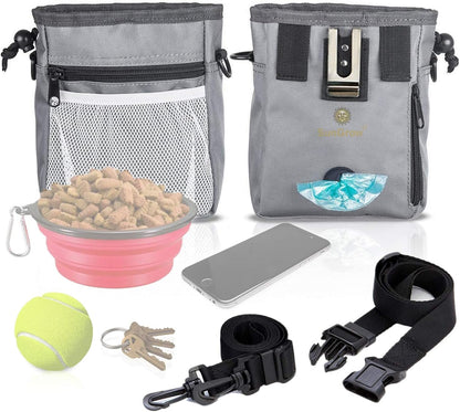 SunGrow gray treat carrier showing zipped pocket with keys and phone inside