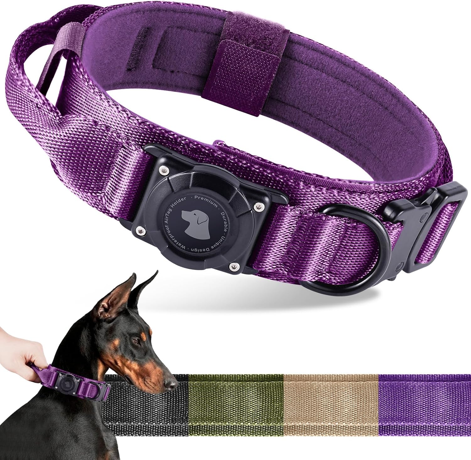 2026 Upgrade Waterproof AirTag Dog Collar, Military Tactical Dog Collar with AirTag Holder, Comfortable Control Handle and Metal Buckle, GPS Dog Collar Holder for Medium to Large Dogs (Khaki,L) - Image 11