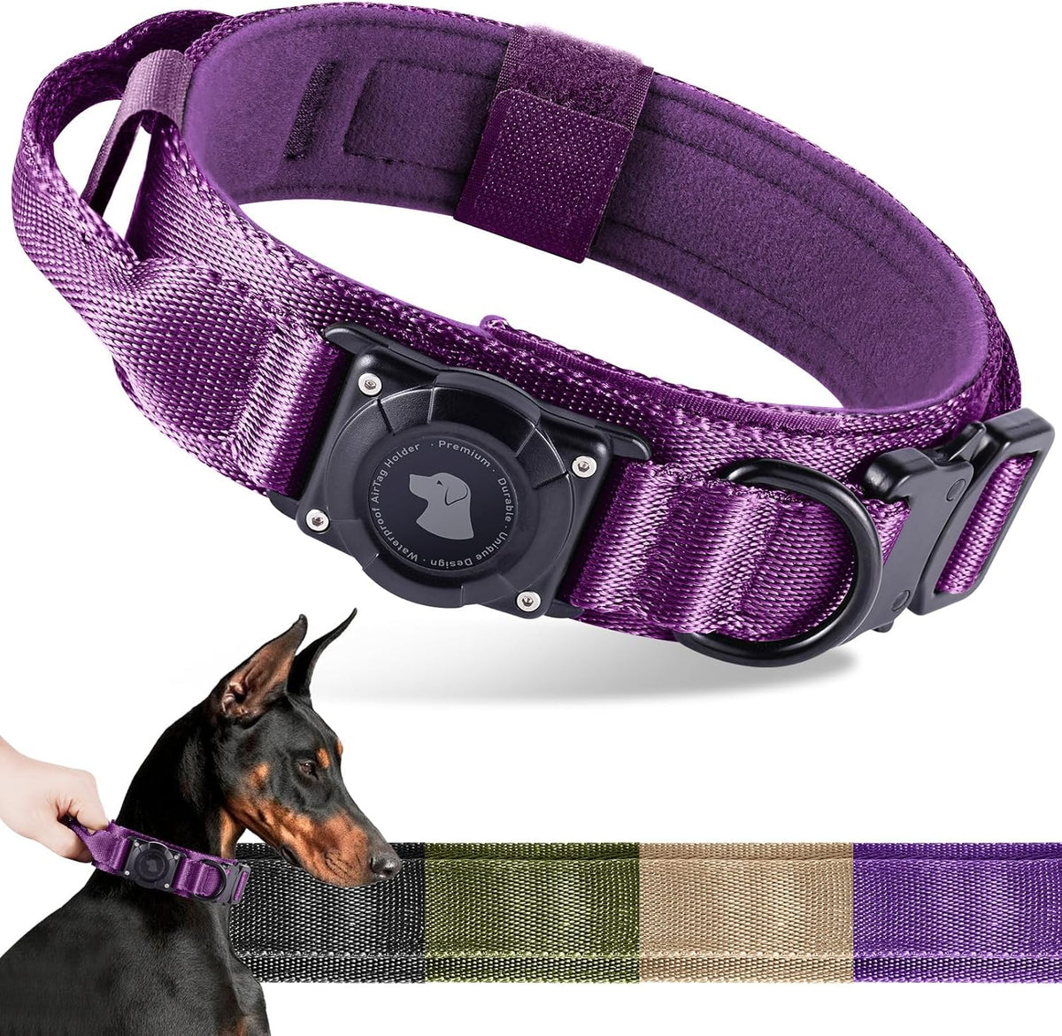 2026 Upgrade Waterproof AirTag Dog Collar, Military Tactical Dog Collar with AirTag Holder, Comfortable Control Handle and Metal Buckle, GPS Dog Collar Holder for Medium to Large Dogs (Khaki,L) - Image 11