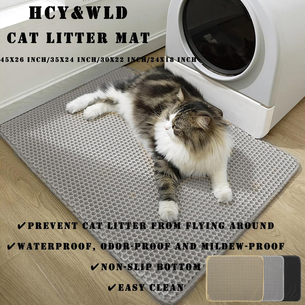 Double layer honeycomb design on a khaki cat litter catcher mat