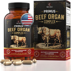 Revolution Science Primus Grass Fed Beef Organ Supplement front view bottle and box