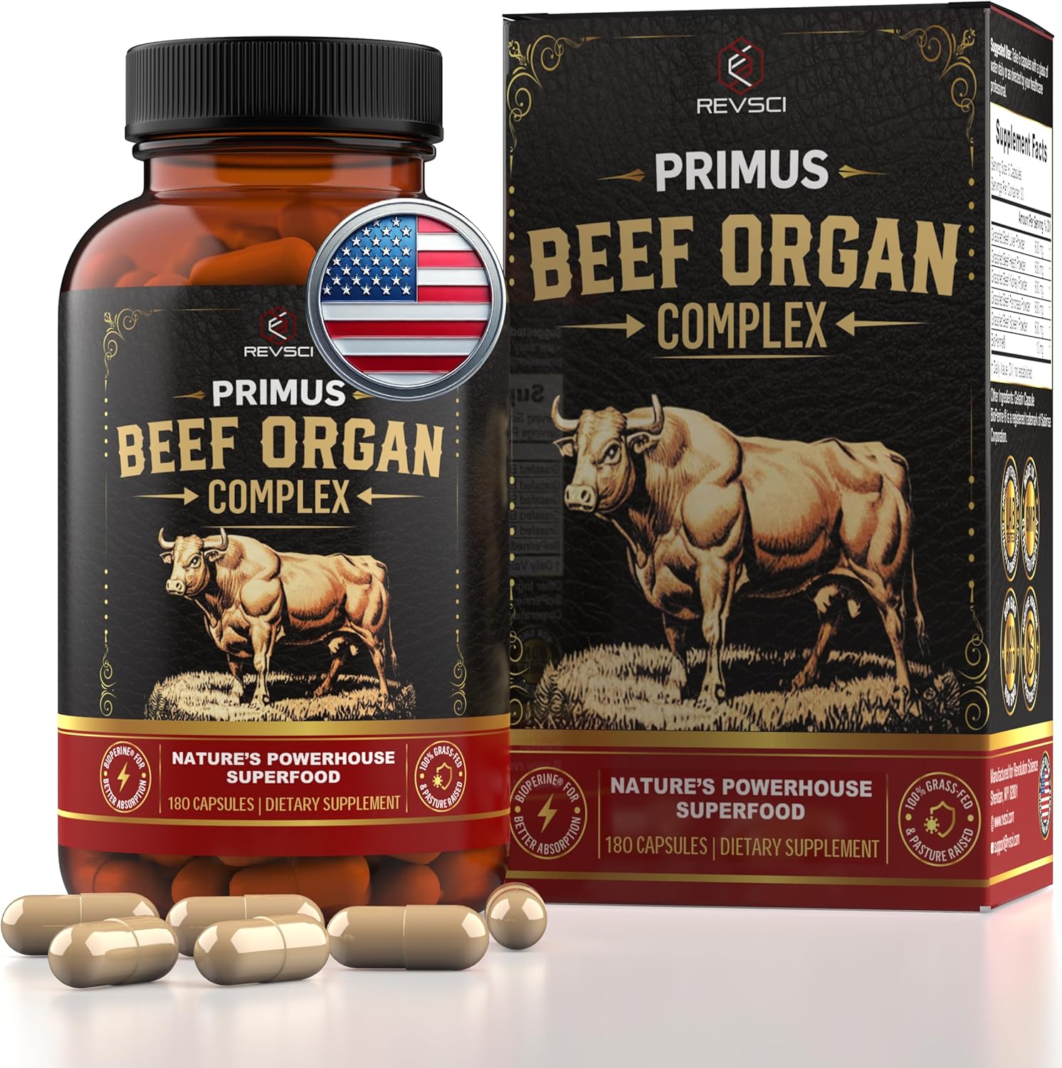 Revolution Science Primus Beef Organ Supplement 180 Capsules front view