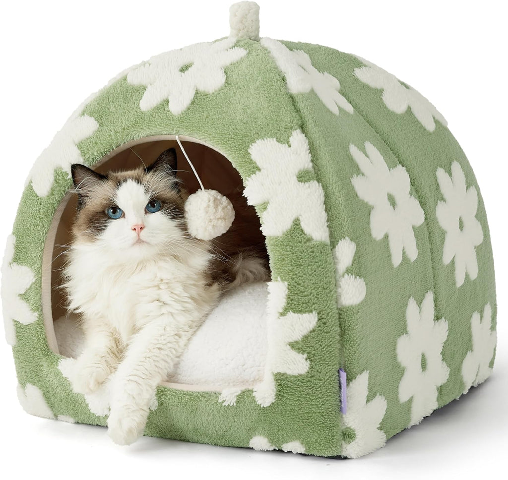 Lesure Cute Cat Beds for Indoor Cats - 2 in 1 Cat Cave Bed for Kittens and Small Pets with Removable Washable Cushioned Pillow, Cozy Kitten Tent with Non-Slip Bottom, Blue, 16 inches - Image 11