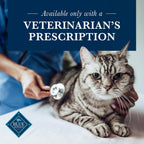 Blue Buffalo prescription cat food bag next to measuring cup