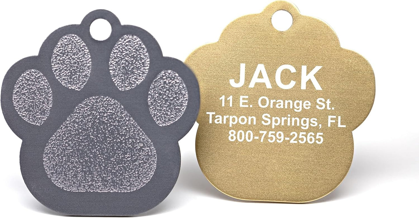 Providence Engraving gold heart shaped personalized dog tag attached securely to a collar