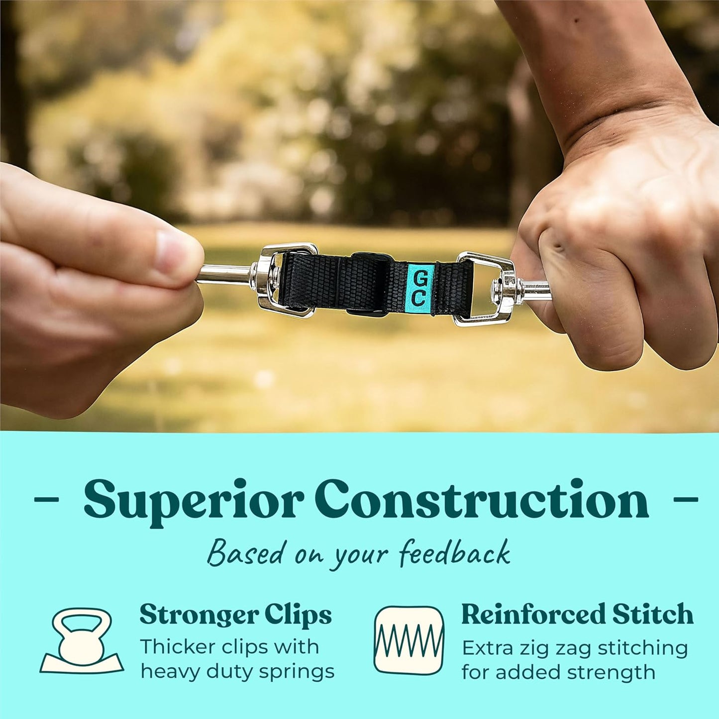 Gentle Creatures backup clip connecting a dog prong collar to a harness safely