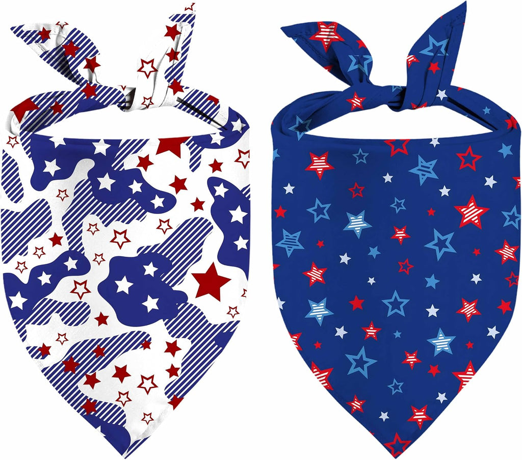 4th of July Patriotic Dog Bandanas Reversible Large 2 Pack, Floral Star Set, Adjustable Triangle Holiday Scarves for Small Medium Large Large Dogs - Image 13