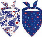 4th of July Patriotic Dog Bandanas Reversible Large 2 Pack, Floral Star Set, Adjustable Triangle Holiday Scarves for Small Medium Large Large Dogs - Image 13