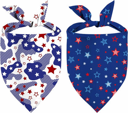 4th of July Patriotic Dog Bandanas Reversible Large 2 Pack, Floral Star Set, Adjustable Triangle Holiday Scarves for Small Medium Large Large Dogs - Image 13