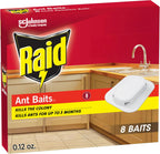 Raid Ant Killer Baits front view packaging showing eight count box for home pest control.