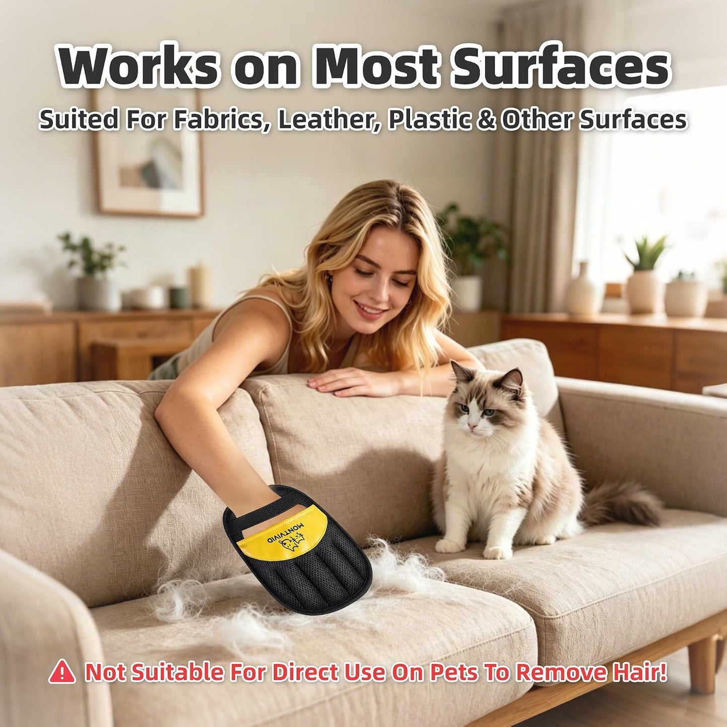 Washing and cleaning reusable electrostatic pet hair removal mitt under water