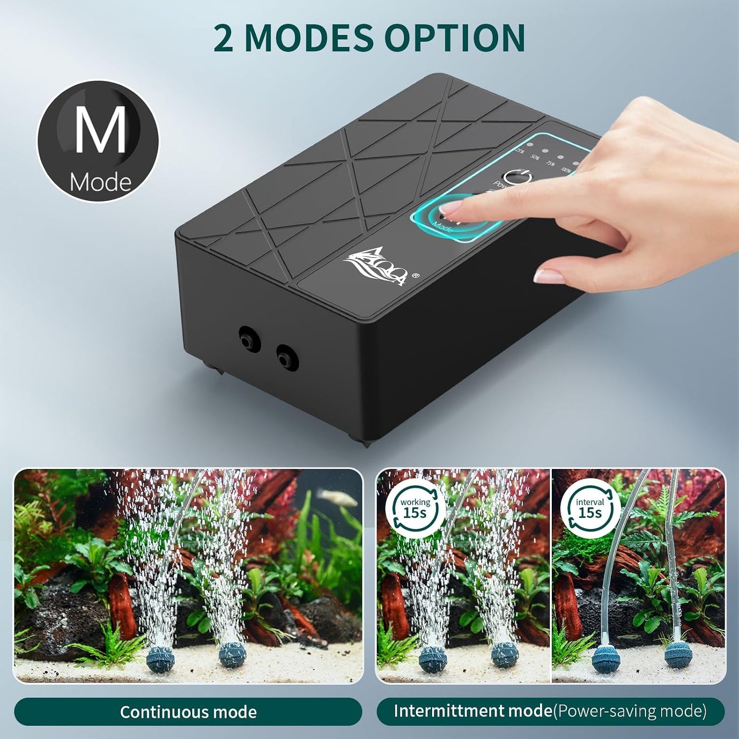 AQQA portable aquarium pump used for outdoor fishing setup