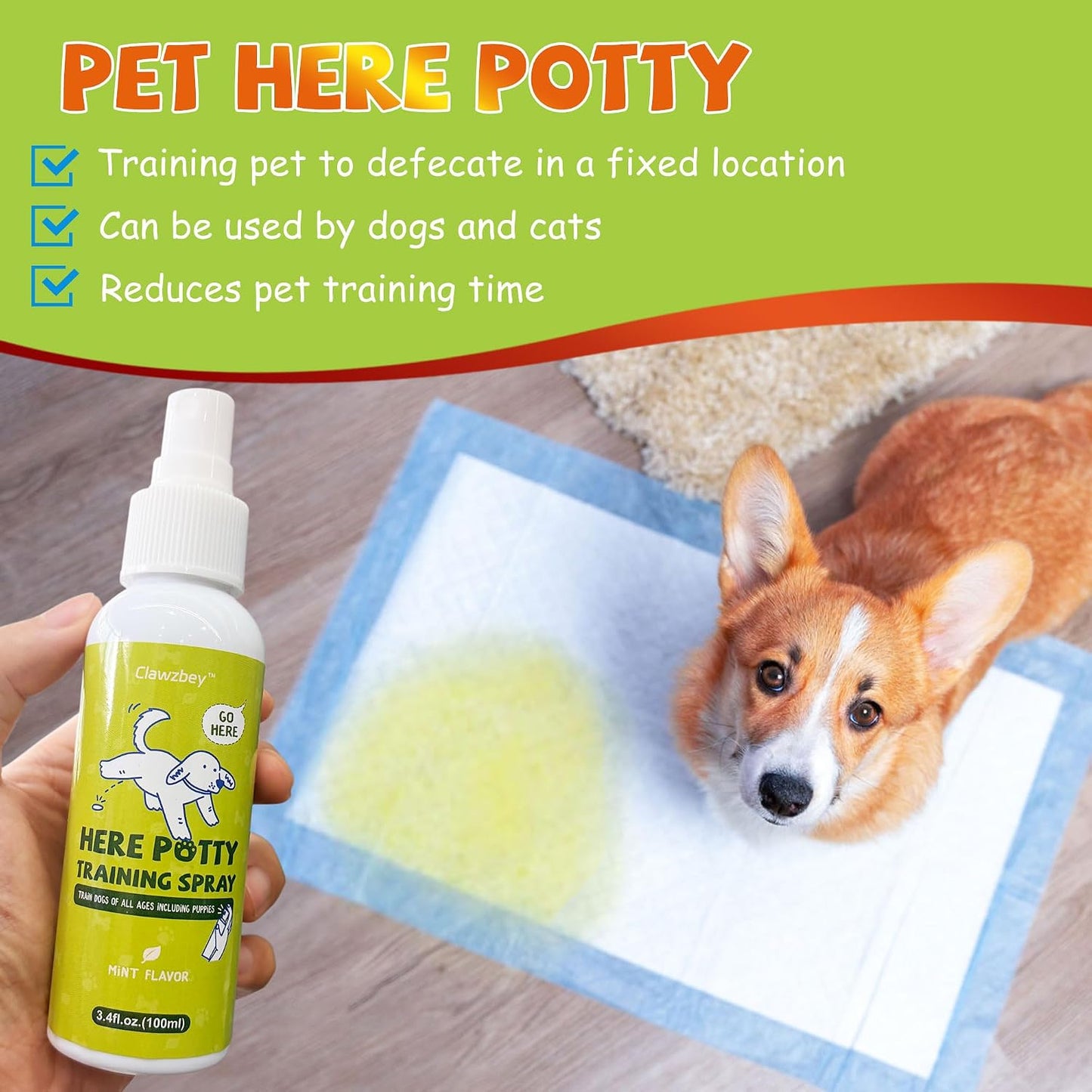 Dog potty training spray set on puppy pee pad
