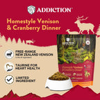 Addiction air dried grain free venison and cranberry dehydrated dog food packaging details