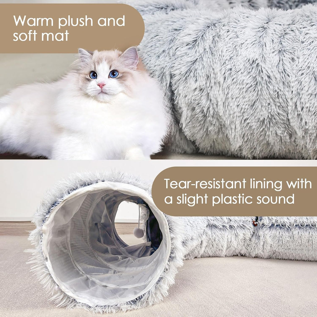 Baseola peekaboo cat cave with kitten playing with the hanging fluffy ball at entrance