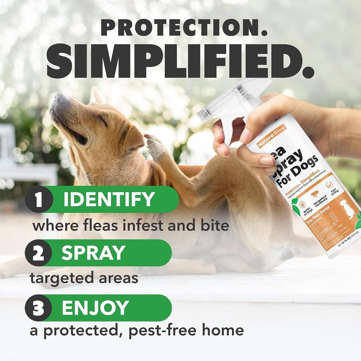 NatureStop 475 milliliter flea spray bottle for pets