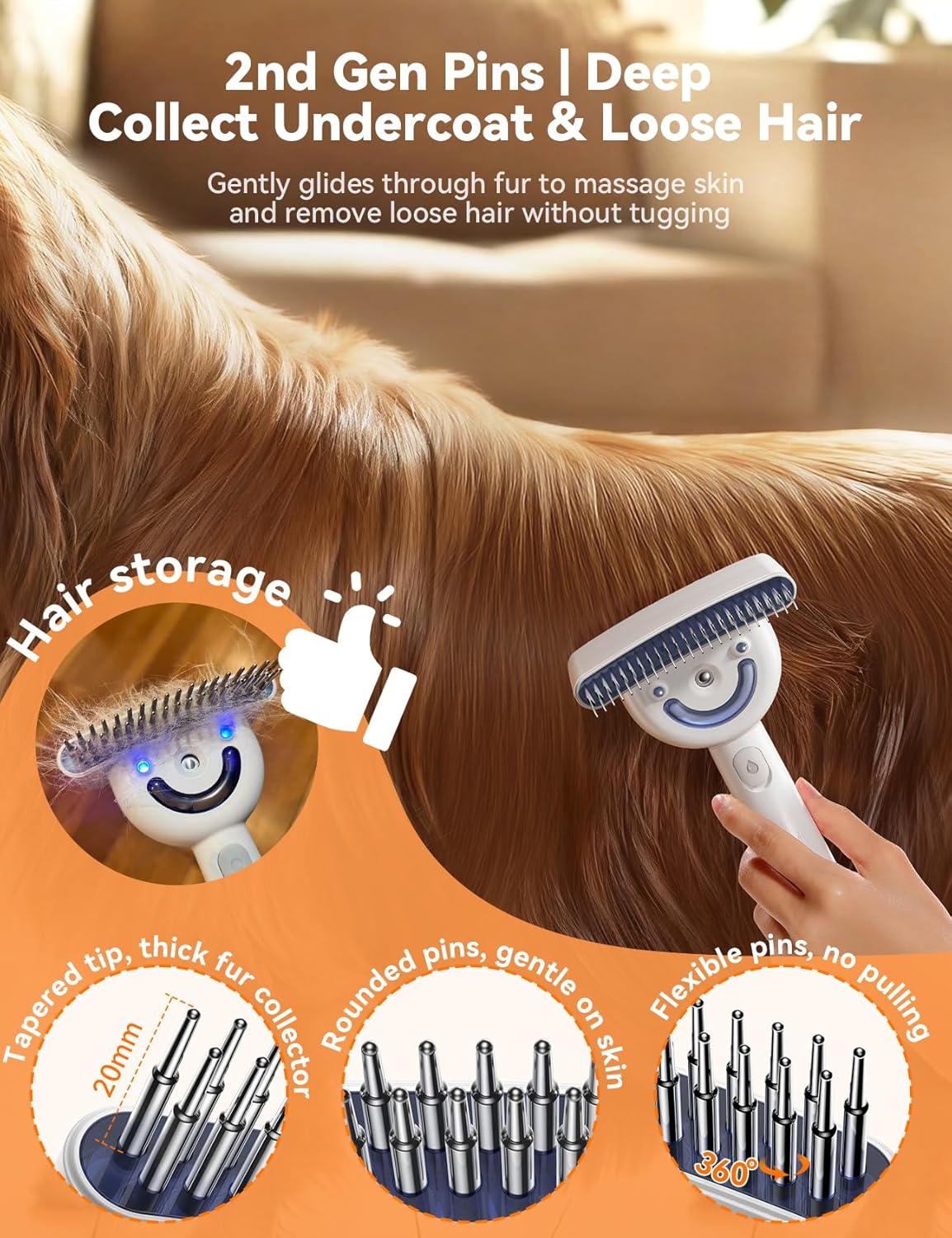 Close-up of the thirty-five rounded pins on the FeelNeedy steam brush releasing fine mist.
