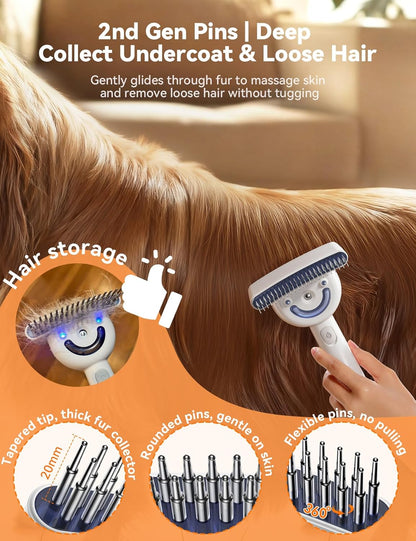 Close-up of the thirty-five rounded pins on the FeelNeedy steam brush releasing fine mist.