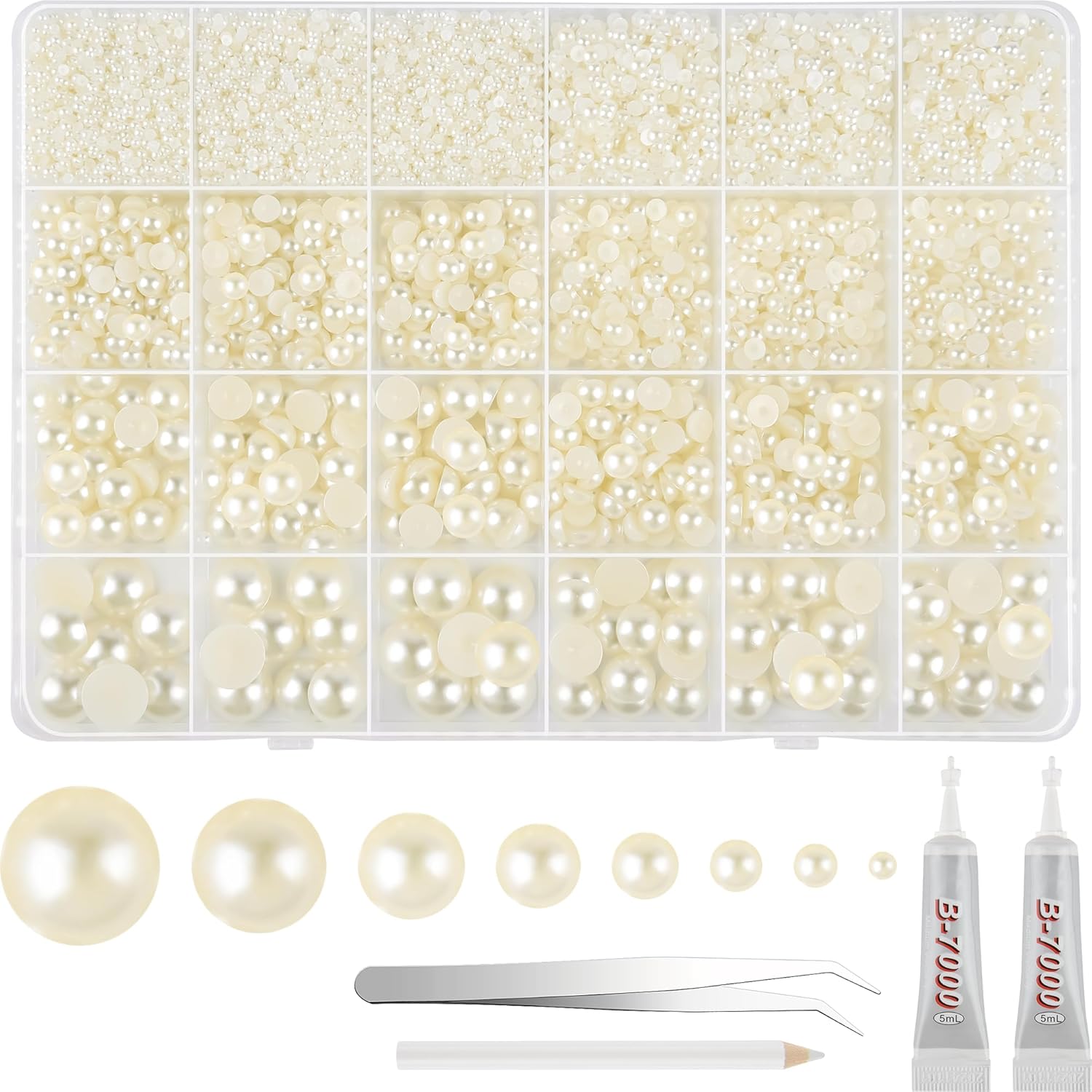Neburora ivory white flat back pearl kit with included tools