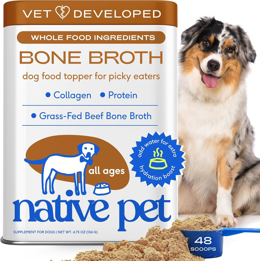 Native Pet Bone Broth for Dogs - Made with Real Beef Bone Broth, Dog Food Toppers for Picky Eaters - Provides Extra Hydration & Nutrition for Joint Strength, Immunity & Heart Health-48 Scoops - Image 1