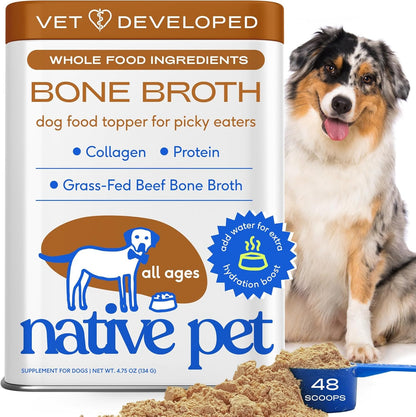 Native Pet Bone Broth for Dogs - Made with Real Beef Bone Broth, Dog Food Toppers for Picky Eaters - Provides Extra Hydration & Nutrition for Joint Strength, Immunity & Heart Health-48 Scoops - Image 1
