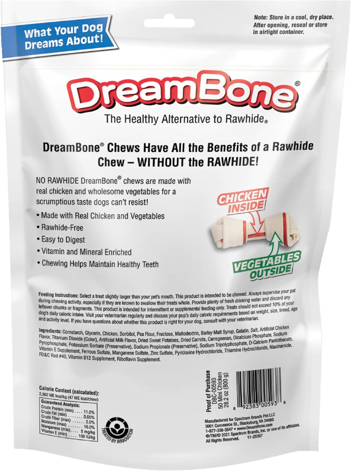Close up of DreamBone chicken flavored mini bone dog treats