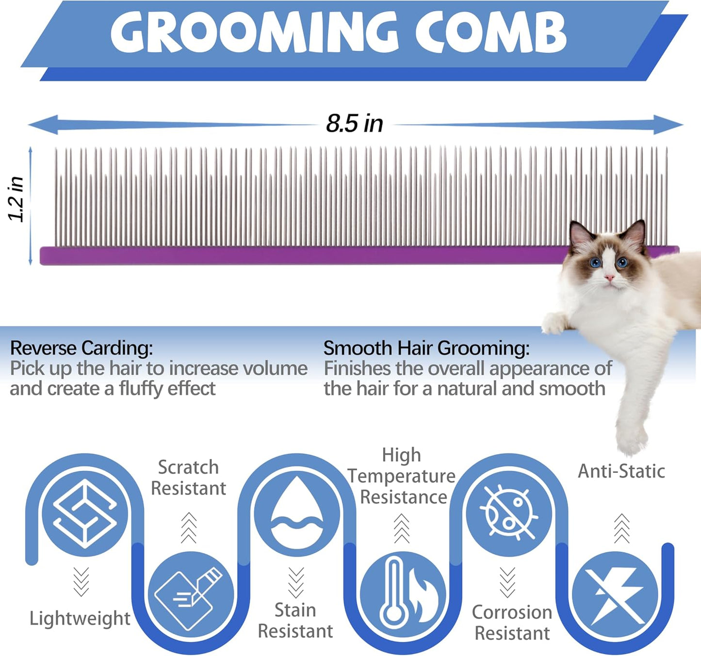 Stainless steel pet grooming comb teeth detail