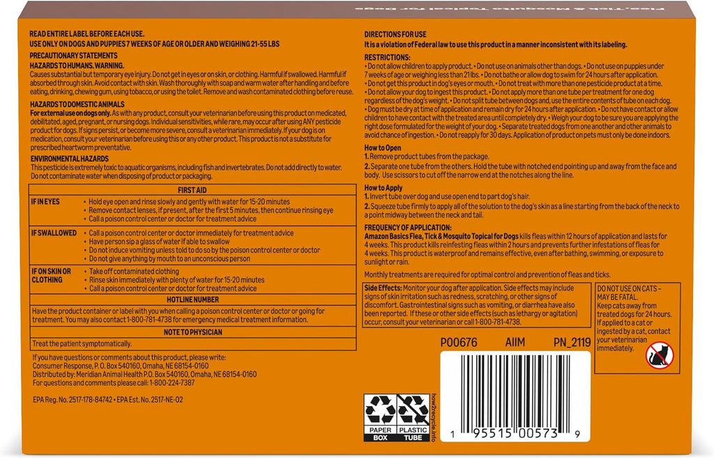 Amazon Basics Preventative Flea, Tick & Mosquito Topical Treatment for Large Dogs (21-55 pounds), 6 Count, Packaging May Vary - Image 9