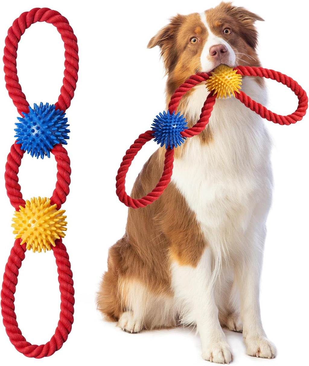 Tug of war dog rope toy being pulled to demonstrate its extreme durability and high tensile strength.