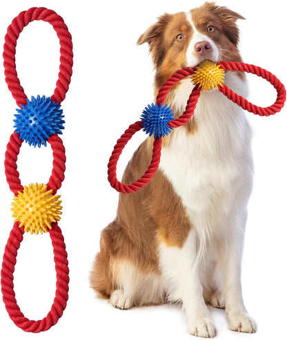 Tug of war dog rope toy being pulled to demonstrate its extreme durability and high tensile strength.