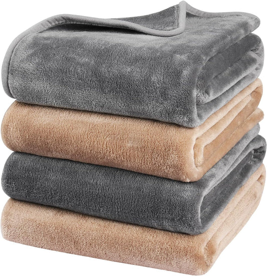Onarway dog blanket front view of grey and khaki fleece pack.