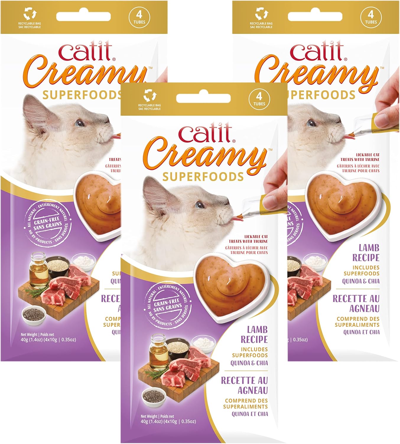 Close up of Catit Creamy Superfood lamb treat texture on a spoon