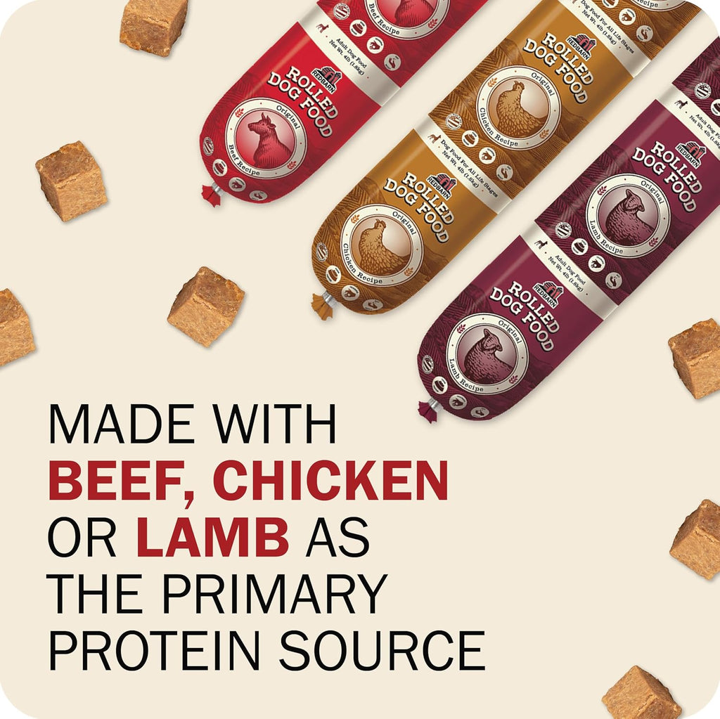 Close up of beef rolled food slices for dogs