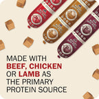 Close up of beef rolled food slices for dogs