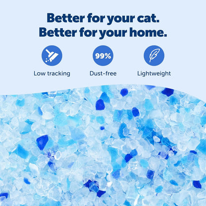 Comparison graphic showing crystal litter versus clay litter absorption