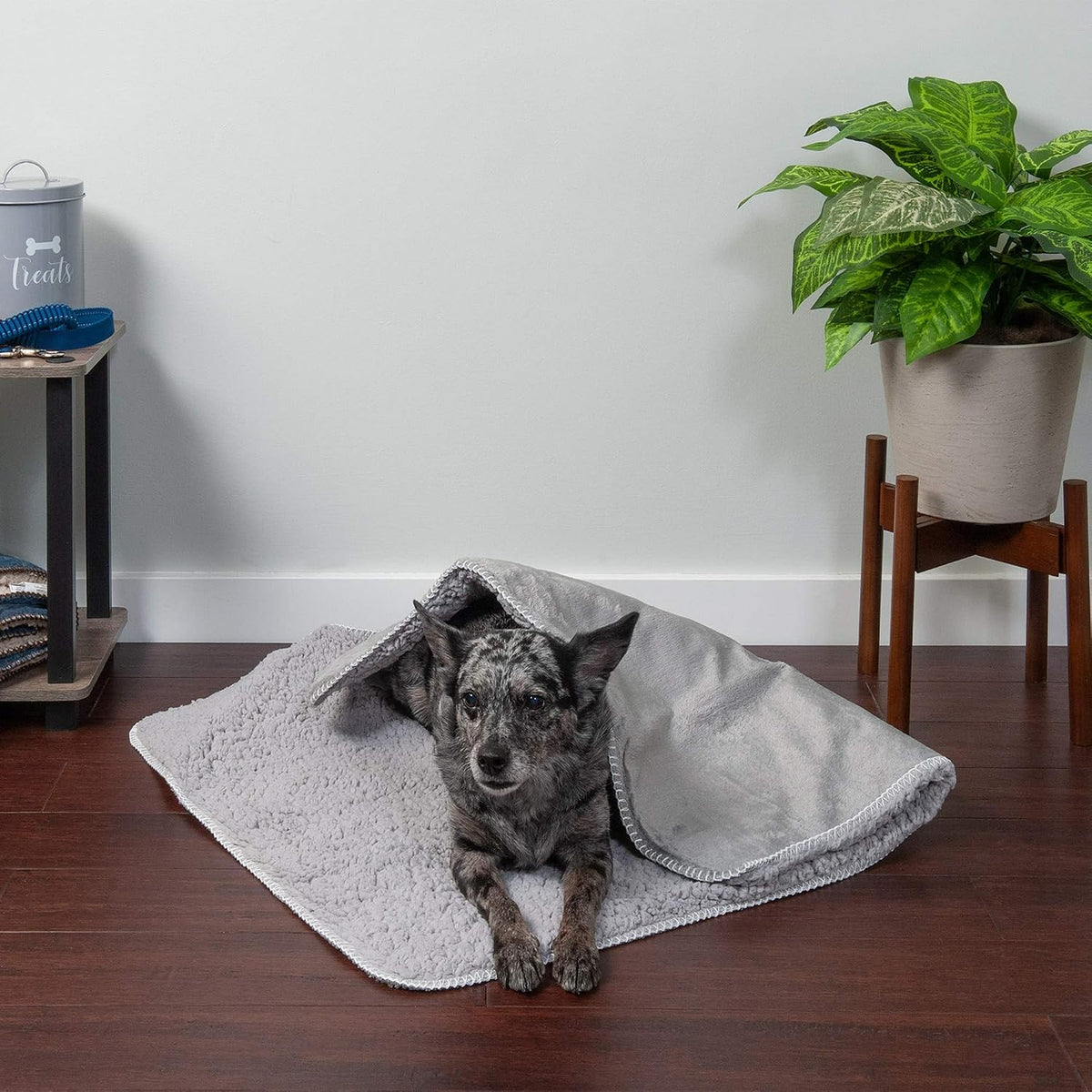 Furhaven waterproof self warming pet blanket front view in silver gray