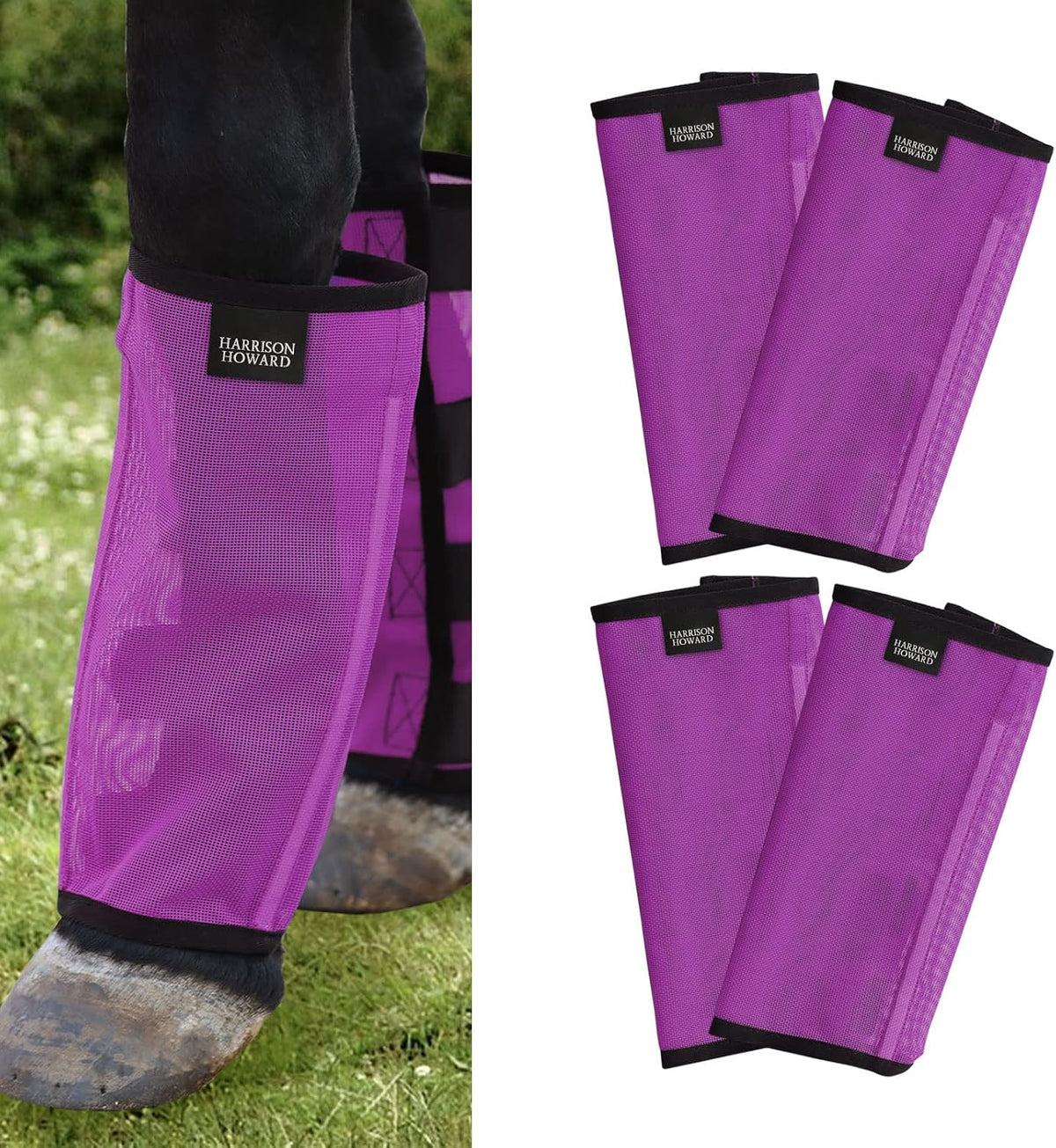 Harrison Howard Loose Fitting Fly Boots UV-Protective Extra Tough Mesh Ventilated Four Fasteners Stay-on Design Protect Horse Legs & Stomp-Reducing Set of 4 Deep Navy Large - Image 11