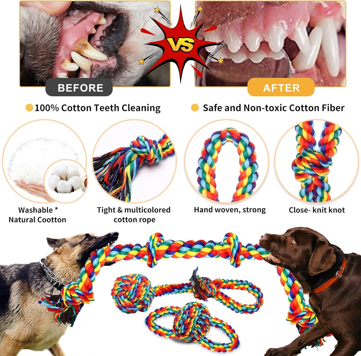 XLMYS heavy duty dog chew toys with multi knot ropes for aggressive chewers.