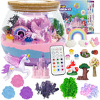 Lonfypeng unicorn light up terrarium kit front packaging view featuring assembled glowing night light jar