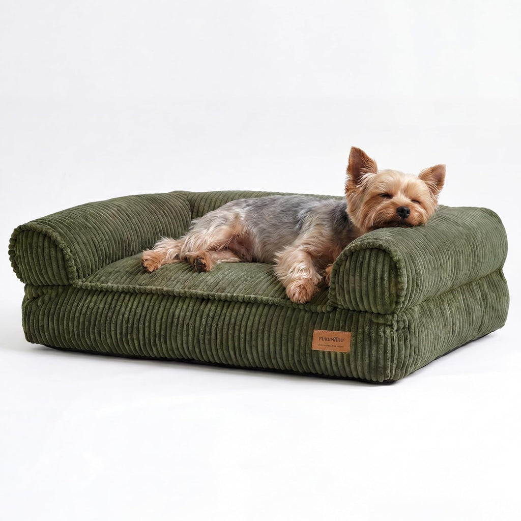 FUKUMARU Dog Couch Bed, Corduroy Cozy Cat Bed for Indoor Cats with Washable Cover, 28in Waterproof Orthopedic Dog Beds Sofa for Small Dogs and Large Cats, Cute Warm Cotton Pet Sofa, Green - Image 9
